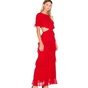 Fame & Partners Dress Marisa Maxi ruffle Red Cut Out size 2